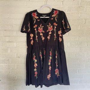 Drop waist embroidered baby doll dress